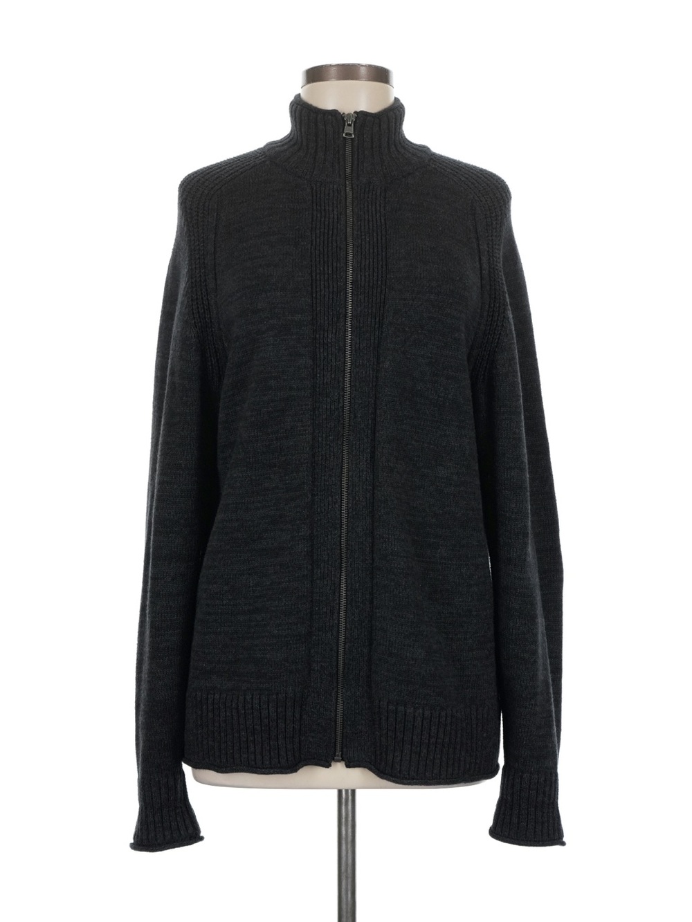 GAP Dark Charcoal Full-Zip Ribbed Collar Cardigan